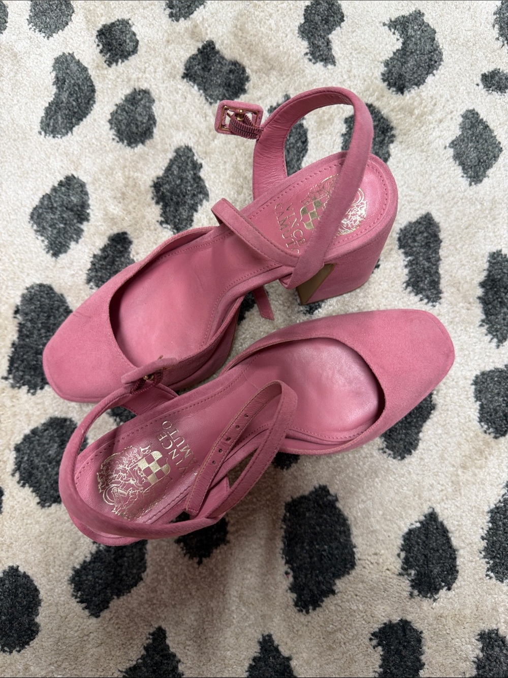 Vince Camuto x Dede Raad Collection Rose Pink Suede Block Heel Sandals
